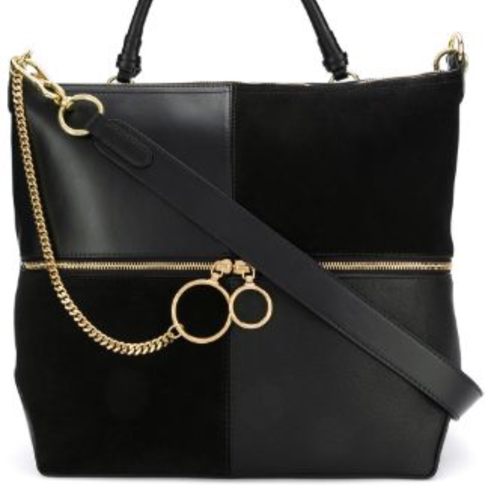 SEE BY CHLOE EMY LG COLOR-BLOCK LEATHER/SUEDE BAG